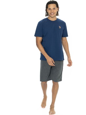 U.S. Polo Assn. 18881 Erkek Kısa Kollu Bisiklet Yaka Şortlu Pijama Takımı-Lacivert