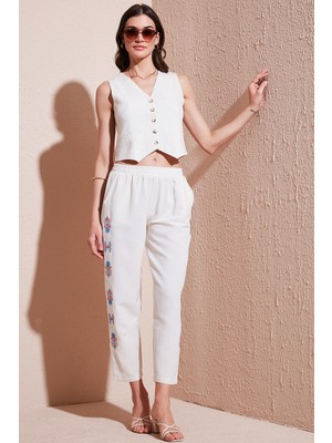 Lela Bohem Işlemeli Keten ve Pamuk Karışımlı Şalvar Pantolon Bayan Pantolon 5865050