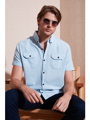 Buratti Düğmeli Yaka Pamuklu Slim Fit Cepli Gömlek Erkek Gömlek CF21S111153