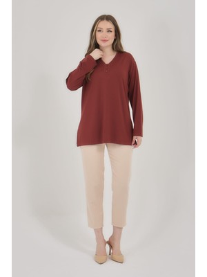 Kadın V Yaka Likralı Büyük Beden Orta Yaş Anne Penye Bluz