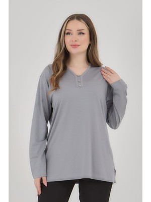 Kadın V Yaka Likralı Büyük Beden Orta Yaş Anne Penye Bluz