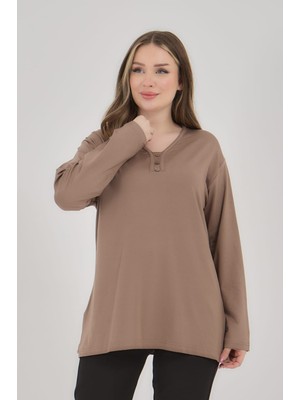 Kadın V Yaka Likralı Büyük Beden Orta Yaş Anne Penye Bluz