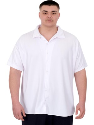 ModeXL Mode Xl Büyük Beden Erkek Gömlek Beyaz Apas Yaka Günlük Stil Kısa Kol Rahat Kesim