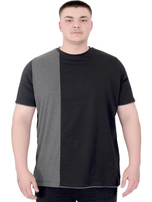 Mode Xl Büyük Beden Erkek T-Shirt Parçalı MD08 U22134 Siyah