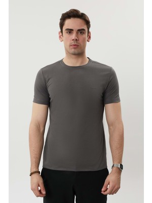 Sıfır Yaka Bisiklet Yaka Petek Dokulu Likralı Antrasit  Erkek Tshirt