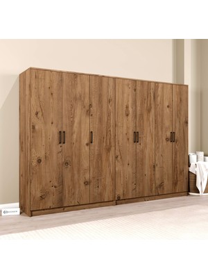 Midoser Kardelen Serisi Çam 7 Kapılı 10 Raflı 4 Askılı Elbise Dolabı 260  cm  - Gardırop Seti