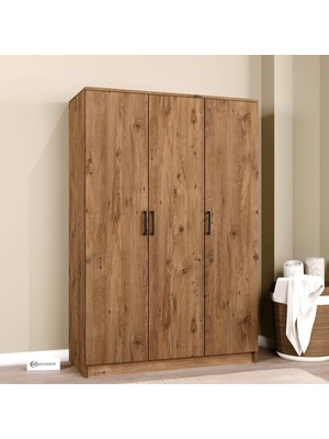 Midoser Kardelen Serisi 120  cm  Atlantik Çam 3 Kapılı 5 Raflı Elbise Dolabı