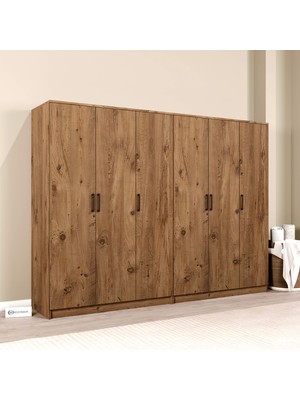 Midoser Kardelen Serisi Atlantik Çam 6 Kapılı 10 Raflı 240  cm  Elbise Dolabı-Gardırop Seti
