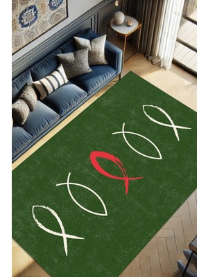 The Reef Design Renkli Balıklı Halı Dokuma Kaymaz Tabanlı Minimalist Halı Oturma Odası Halısı Kaymaz Mutfak Halısı