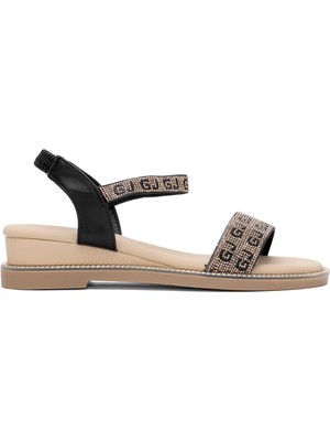 Guja 25Y346-3 Kadın Taşlı Düz Sandalet Siyah