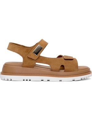 Ayakkabı Fuarı Elit RCH201-M15 Kadın Deri Düz Sandalet Taba