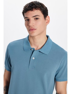 Tudors Erkek Slim Fit Dar Kesim  Pamuk Indigo Polo Yaka Tişört