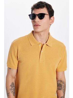 Tudors Erkek Slim Fit Dar Kesim  Pamuklu Sarı Renk Polo Yaka Tişört