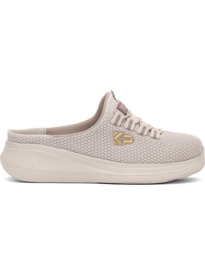 King Paolo D5109 Krakers Sabo Kadın Memory Foam Düz Sandalet Bej