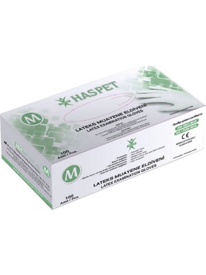 Haspet Lateks Muayene Eldiveni 100'LÜ M Orta Boy Pudrasız Beyaz