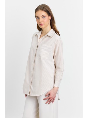 Rays 4360A Çizgili Gömlek Bej