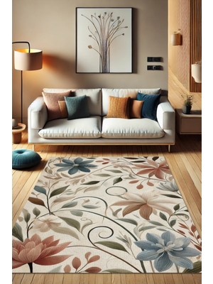 The Reef Design Yaprak Desenli Dokuma Kaymaz Tabanlı Dijital Halı Modern Desenli Genç Odası Halısı