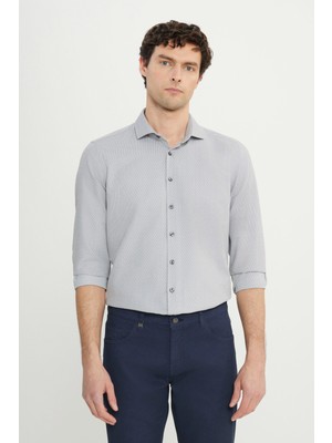 Pamuklu Oxford Slim Fit Dar Kesim Küçük Italyan Yaka Armürlü Gömlek