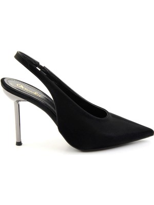 Bambi Parlak Siyah Saten  Kadın Klasik Topuklu Ayakkabı K01209080038