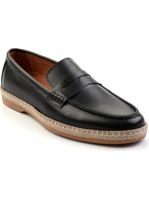 Bambi Siyah Leather Erkek Espadril E01079709003