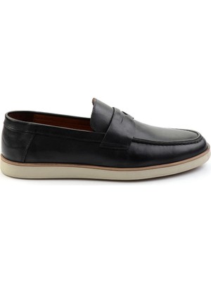 Bambi Siyah Antik  Deri Erkek Loafer Ayakkabı E01054171341