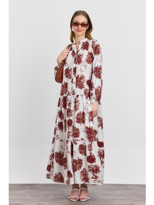 Rays 4465A Ağaç Desen Düğmeli Elbise Kahve