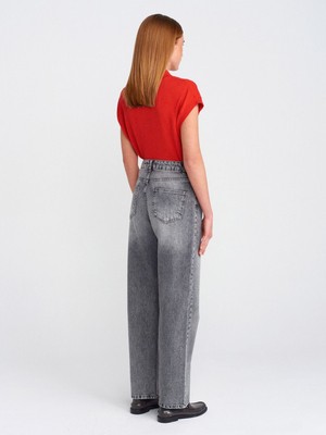 Dilvin 71772 Kar Yıkama Denim Mom Pantolon-Antrasit