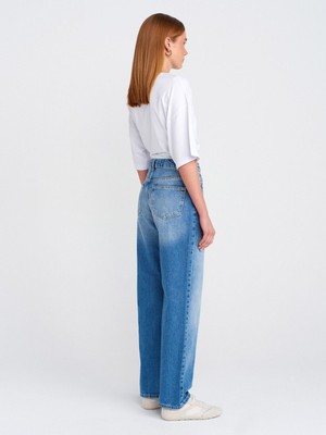 Dilvin 71781 Küçük Yırtıklı Denim Mom-Mavi