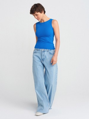 Dilvin 71787 Paçası Dikişsiz Geniş Denim Pantolon-Gri
