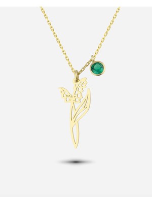 Meks Jewels Gümüş Mayıs Ayı Doğum Çiçeği Vadi Zambağı Kolyesi