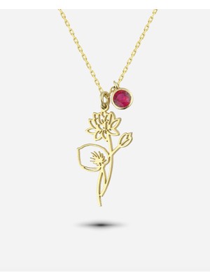 Meks Jewels Gümüş Temmuz Ayı Doğum Çiçeği Su Nilüferi Kolyesi
