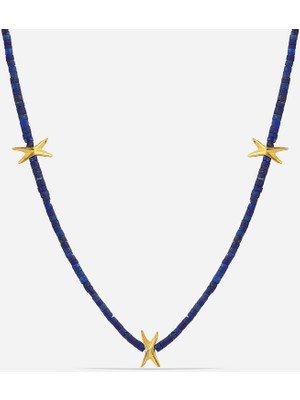 Meks Jewels Lapis Renkli Taşlı Gümüş Dizi Kolye