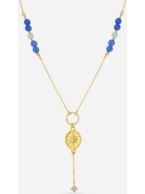 Meks Jewels Lapis Renkli Taşlı Kutup Yıldızı Temalı Gümüş Kolye