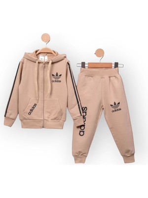 Woops Baby Marka Baskılı Addas Desen Kapşonlu Fermuarlı Ikili Takım  1-5 Yaş