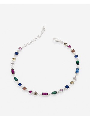 Meks Jewels Renkli Taşlı Asimetrik Gümüş Bileklik