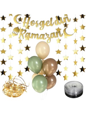 Behind Party Store Hoşgeldin Ramazan Süsleme Seti Banner, Yıldızlar, Led, Balon Zinciri