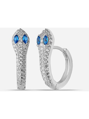 Meks Jewels Lacivert Gözlü Gümüş Yılan Küpe