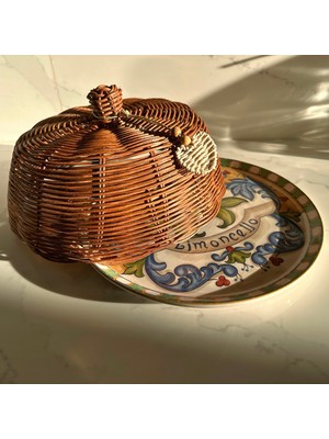 Loven Woven Rattan Bambu Hasır Kek Fanus Kapağı