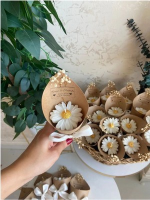 Bernamiofficial Mum Palace Kişiye Özel Düğün|nişan|söz Hediyelik Papatya Kokulu Buket Mum 10 Adet