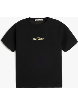 Koton Slogan Baskılı Kısa Kollu Bisiklet Yaka Oversize Tişört