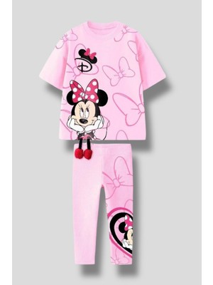 Kız Çocuk 3D Sarkık Ayak Detaylı Alt Üst Takım 2 Parça T-Shirt Tayt