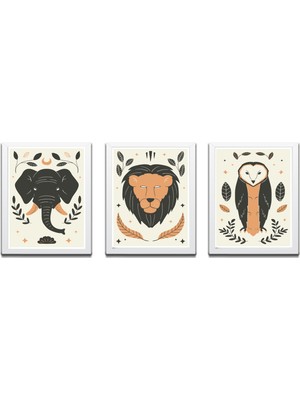 Bohem Tarz Mdf Plastik Çerçeveli 3'lu Dekoratif Tablo 55