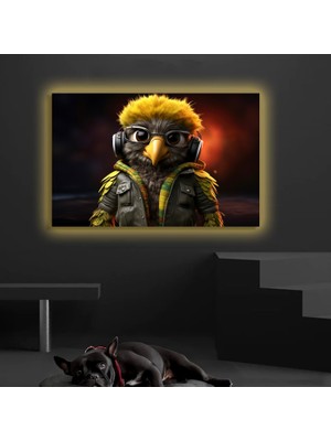 Marsilyan LED Işıklı Kanvas Tablo, 3D Dekoratif Baskılı Tablo Yapay Zeka Desteksli Hayvanlar  129