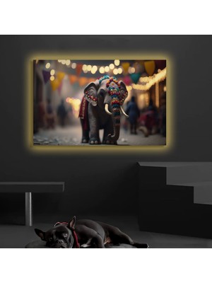 Marsilyan LED Işıklı Kanvas Tablo, 3D Dekoratif Baskılı Tablo Yapay Zeka Desteksli Hayvanlar  47