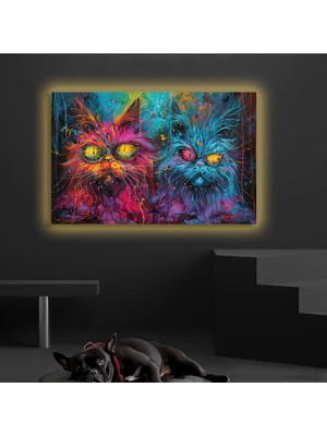 Marsilyan LED Işıklı Kanvas Tablo, 3D Dekoratif Baskılı Tablo Yapay Zeka Desteksli Hayvanlar  296