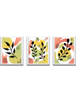 Bohem Tarz Mdf Plastik Çerçeveli 3'lu Dekoratif Tablo 77