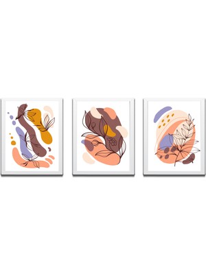 Bohem Tarz Mdf Plastik Çerçeveli 3'lu Dekoratif Tablo 105