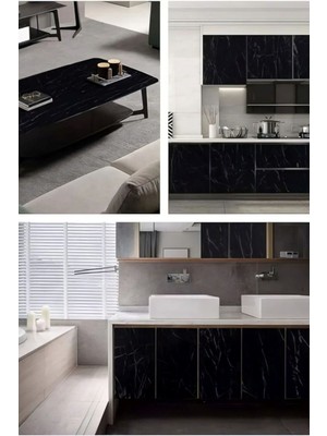 Gift Palace Mermer Desenli Siyah Folyo Kaplama 5 Metre Tezgah Dolap Mutfak Kağıdı Yapışkanlı 1 Adet