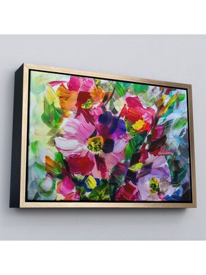 Marsilyan Çerçeveli Renkli Çiçek Desenli Yağlıboya Görünüm Dekoratif Kanvas Duvar TABLOSU-3568
