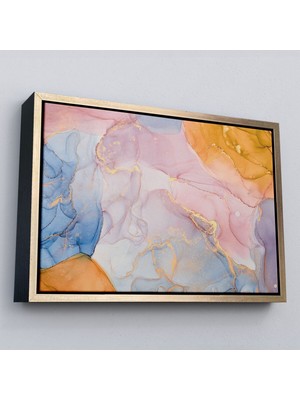 Marsilyan Çerçeveli Mürekkep ve Alkol Elementleri Ile Mermer Deseni Verilmiş Kanvas TABLO-5047